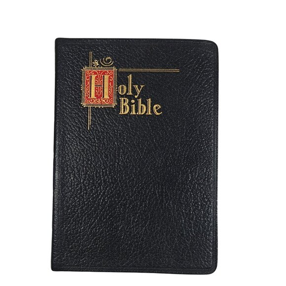 Vintage New Catholic Holy Bible Illustrated Black Leather Gold-Edged Indexed - Picture 1 of 16
